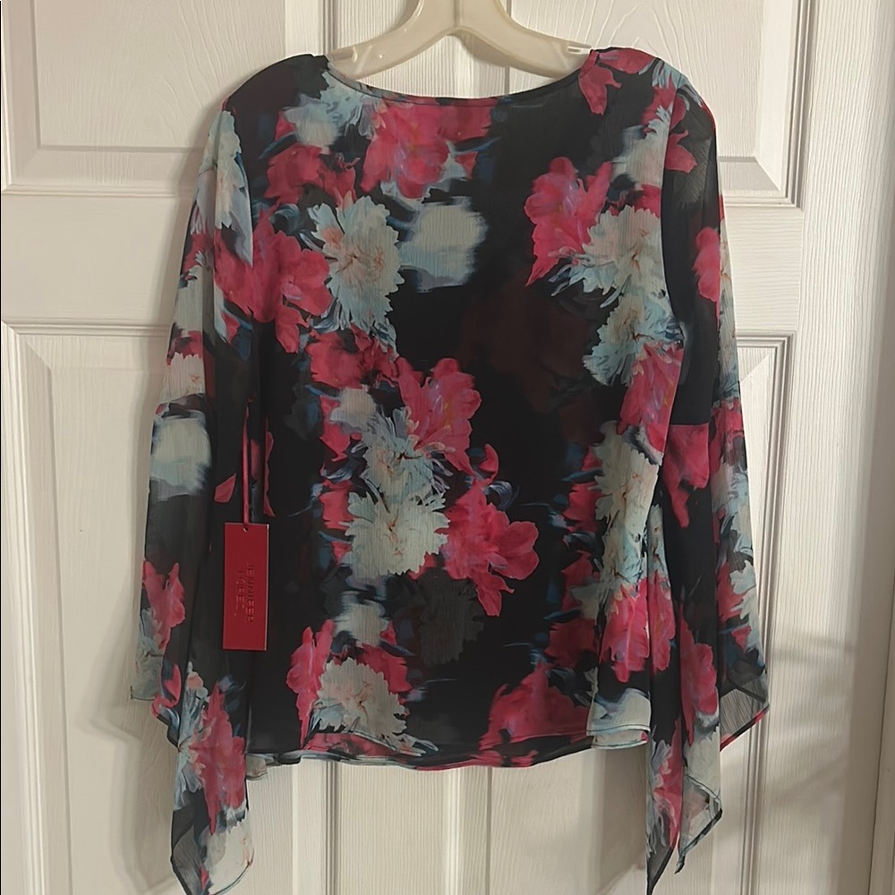 Floral Chiffon Women's Top - Black, Pink, Blue - Picture 2 of 2